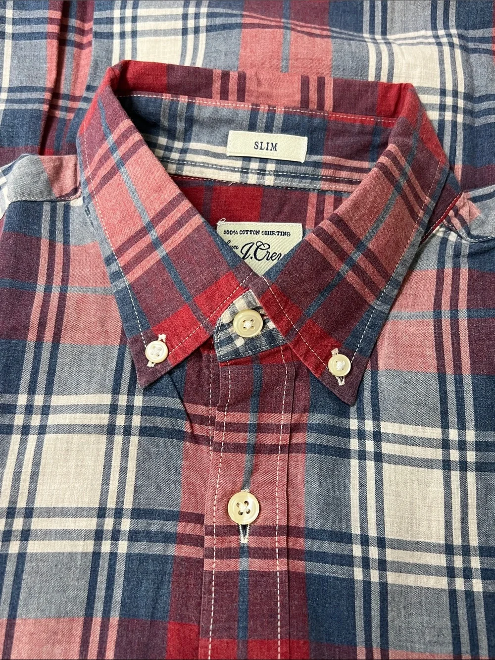 J. Crew Red, Navy & White Plaid Button-Down Shirt